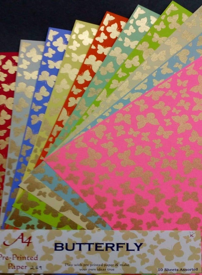 Abaj Pack of 10 A4 Size Craft Paper Sheets with Single Side Design Pattern (Butterfly) - Image 1